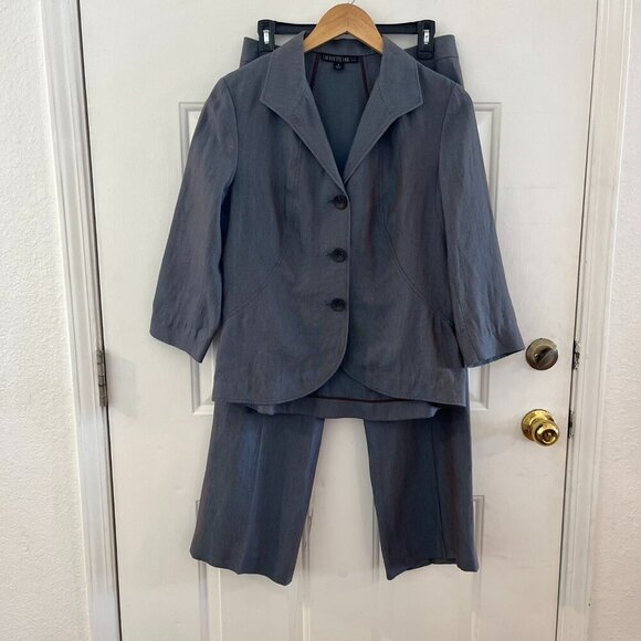 Lafayette 148 Woman's Career Blue Iridescent Metallic Linen Blazer Set Sz 6 - Picture 1 of 16